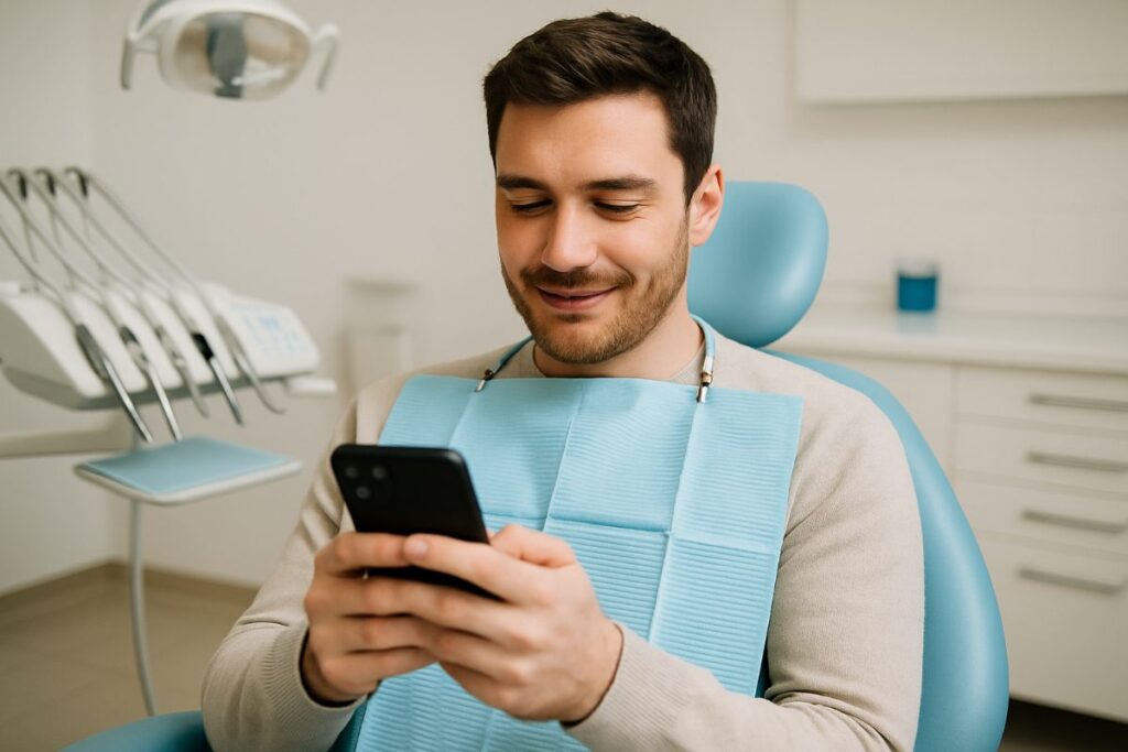 A person holding a cell phone with the BioHorizons website displayed