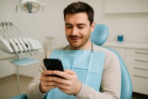 A person holding a cell phone with the BioHorizons website displayed