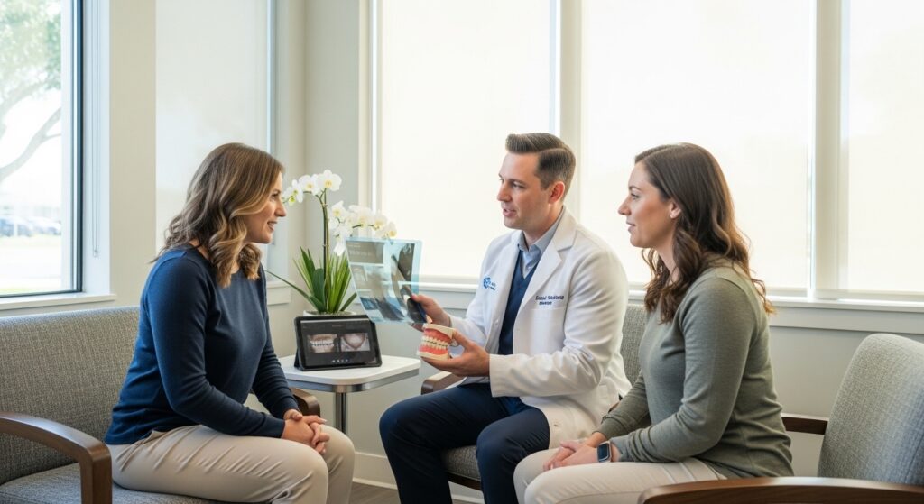 Modern dental consultation room with dentist and patient in East Bradenton